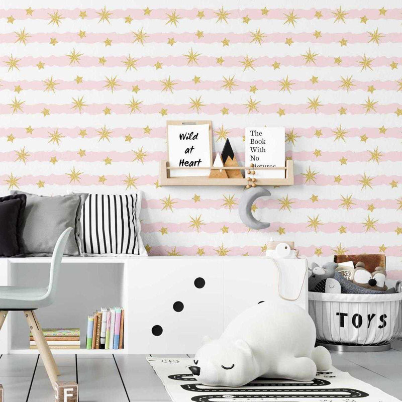Rouleau de papier peint pelez et collez, L 126 po x l 24 po, Rose / or