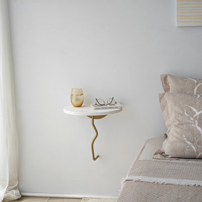 Tablette murale Colesen, dorée et blanche, 13,8 po x 13,8 po | 100% bois de pin avec structure en métal robuste | Conception élégante de couleur unie, parfaite pour la décoration intérieure, le salon ou le bureau | Solution de rangement élégante et peu encombrante