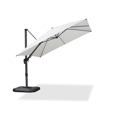 Rocshelle 10" Square Right-left Tilt Swivel Cantilever White Umbrella with Base and 360-degree Rotation
