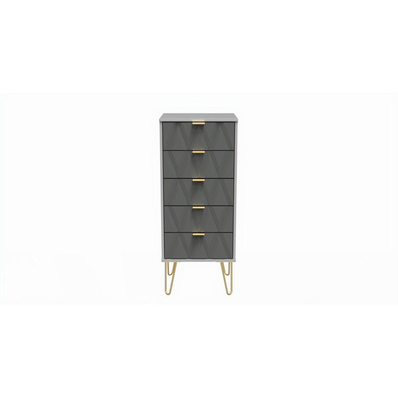Baturhan 5 Drawer Bedside Cabinet (Ready Assembled), Shadow Matt/Grey