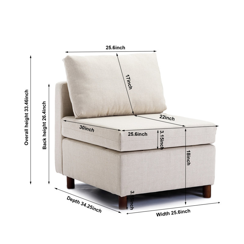 Fauteuil d'appoint sans accoudoirs Modern, Crème, crème