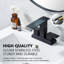 Robinet de salle de bain noir à cascade 4 pouces, 2 poignées et 3 trous noir mat, robinet de lavabo de lavabo avec bonde escamotable et tuyaux d'alimentation