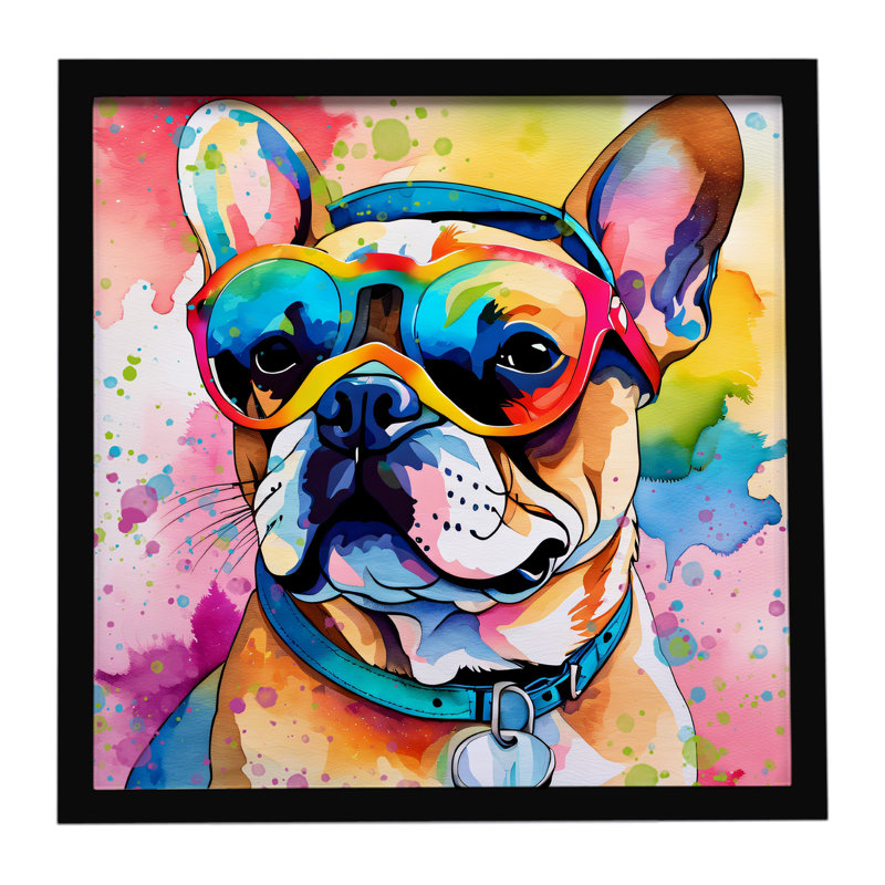 Bouledogue français, hippie aube, impression sur métal encadrée