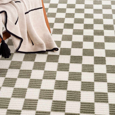 Chuby Checkered Machine Washable Cream / Off White / Green Area Rug