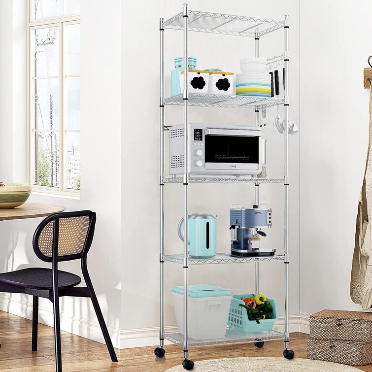 Westbrooke 24'' W Height -Adjustable Storage Chromed Wire Shelving Unit with Wheels Hooks