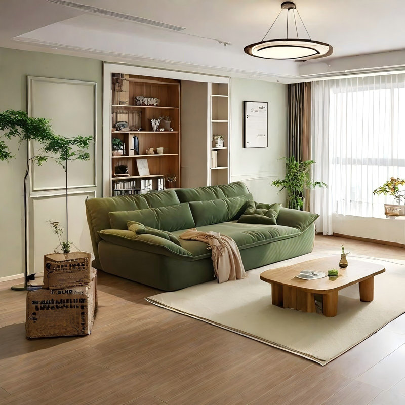 62.99"Green Cat Scratch Skin Down Foldable Detachable Adjustable Sleeper Sofa Bed With Cushions