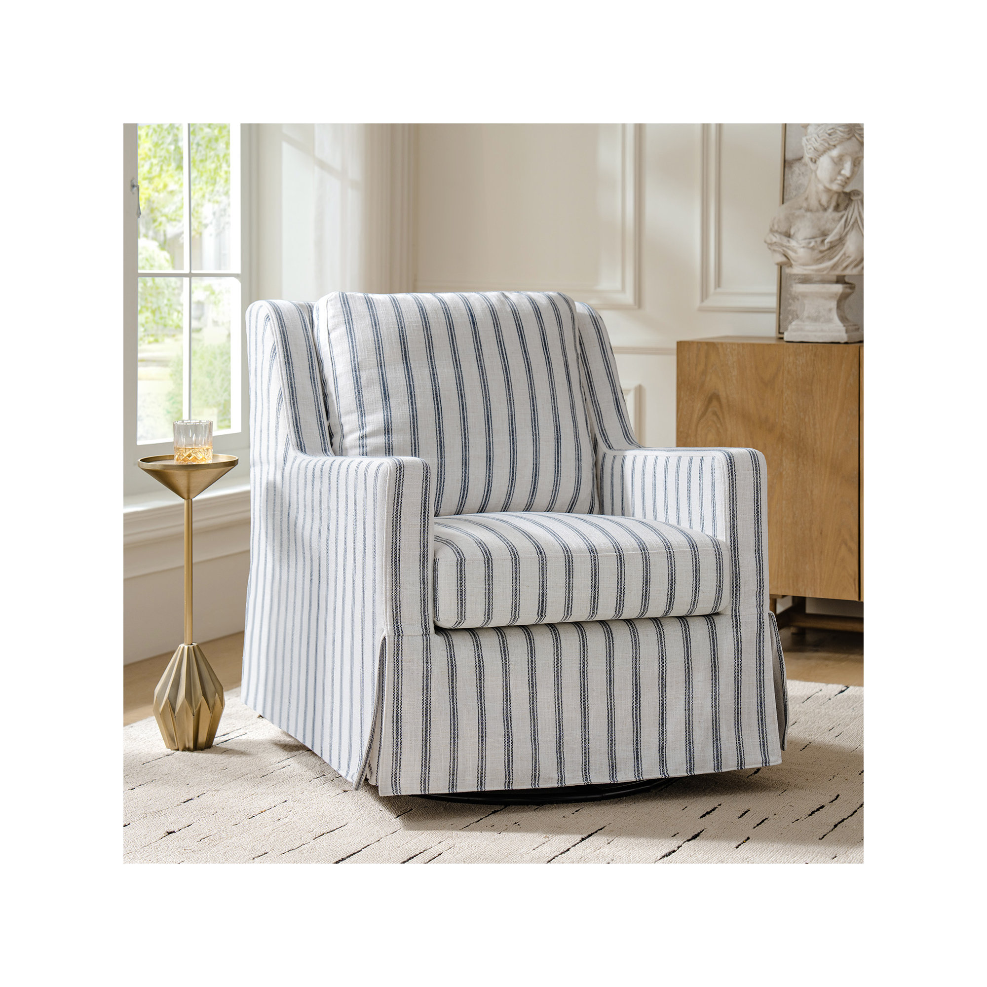 Minni Farmhouse Swivel Rocking Chair, Navy