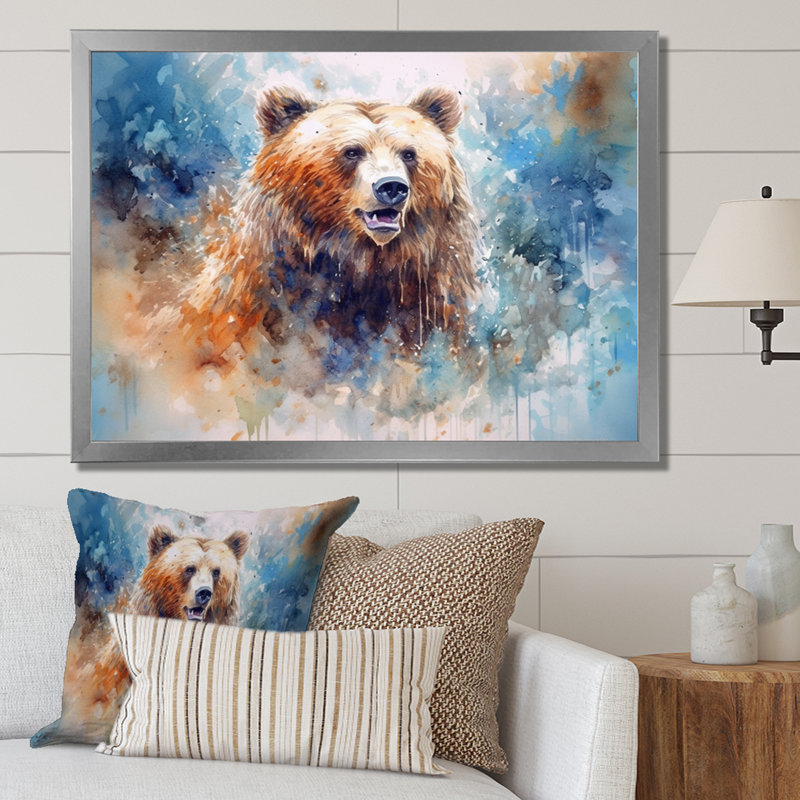 «Majestic Grizzly I» sur toile, H 16 po x l 32 po x P 1 po, Cadre simple argenté