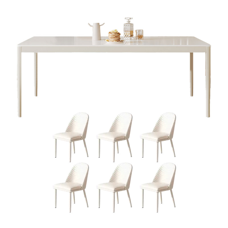 Pure White Matte Rock Slab Dining Table, 29.52"H x 62.99"L x 31.49"W