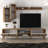 Modern TV Unit with Wall Shelf & Cabinets, Walnut & White, 70.9 x 17.3 x 13.8 inches | 100% Melamine Coated Particle Board, 0.7 inch Thickness | Geometric Design with Multiple Shelves & Wall-Mountable Feature-1345975319
