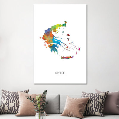 Greece Map by Michael Tompsett - Wrapped Canvas Print