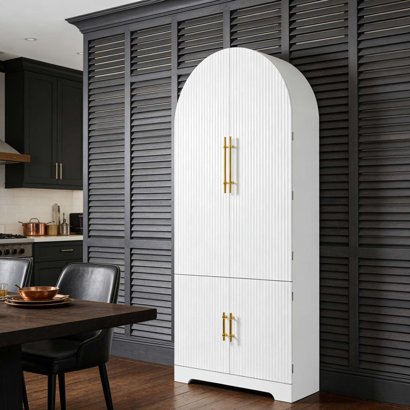 Tall Arched Kitchen Pantry Cabinet,Versatile Storage For Multiple Rooms, White