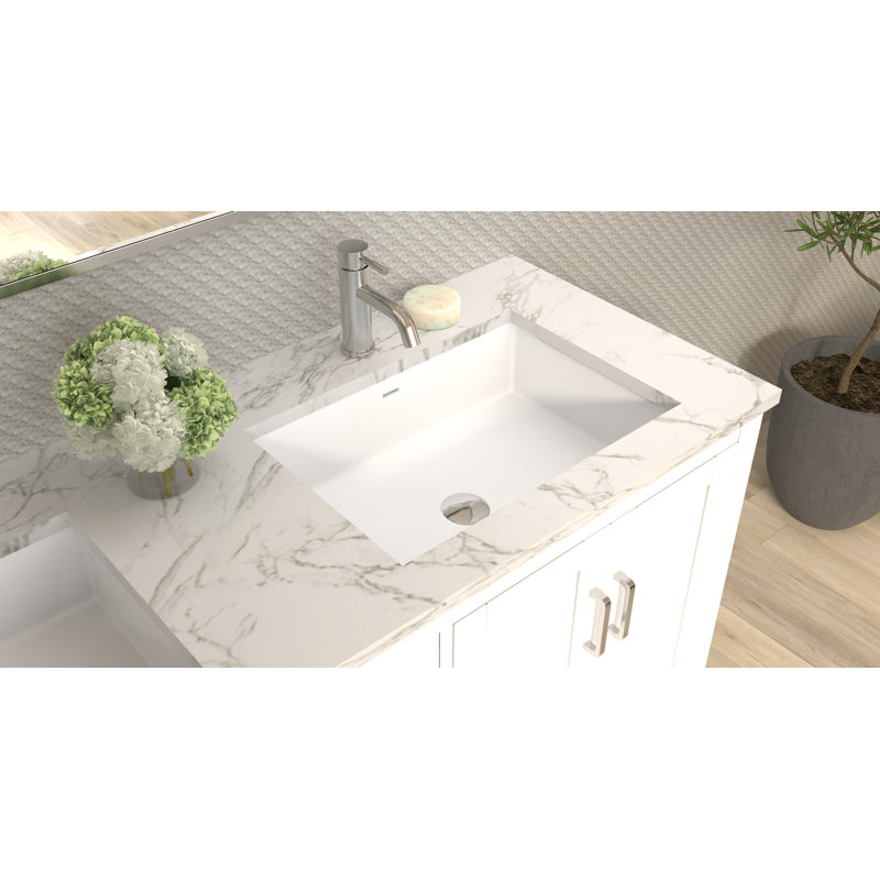 Badeloft 23.6" x 16.3" Rectangular Stone Resin Undermount Bathroom Sink with Overflow UB-05-M in Matte White, Matte White