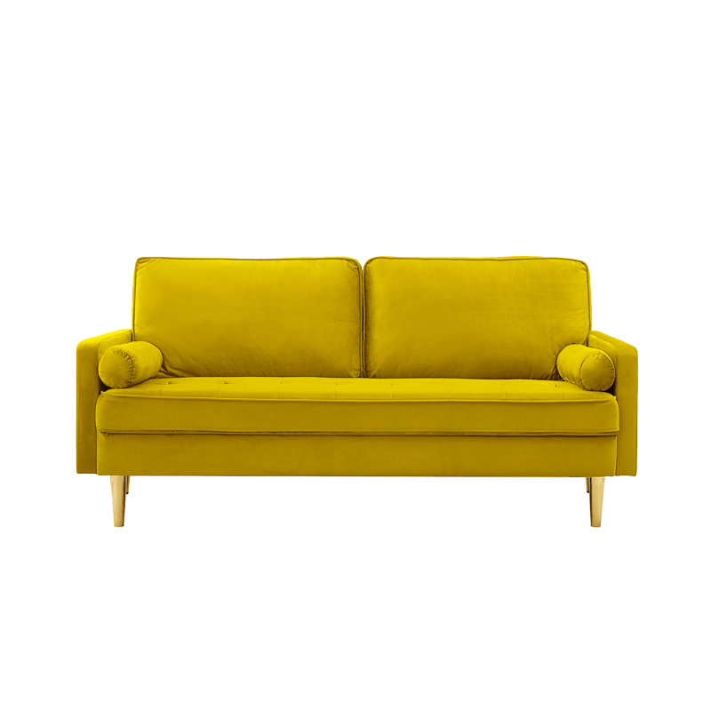 Velvet Loveseat  Sofa 67 Inch,Upholstered Sofa,Armrest Sofa,love seat,metal legs, Yellow Velvet