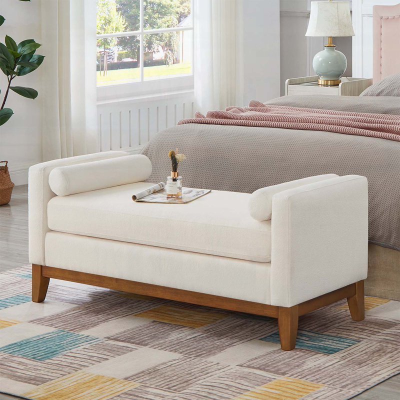 Banc rembourré avec coussins, pour le salon et le vestibule, Ivoire ivoire