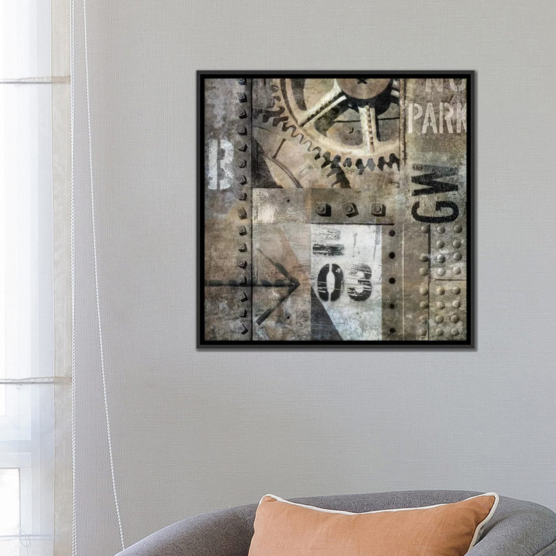 « industrial i », impression sur toile, H 18 po x l 18 po x P 1,5 po, Toile avec cadre noir, Pas de tapis