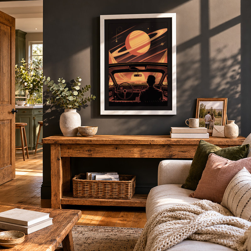 Cosmic Drive Retro - Framed Print, A1 - 84.1 x 59.4 cm, Oak