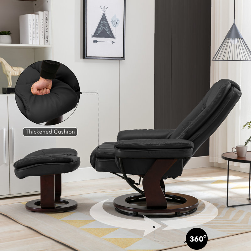 Black Faux Leather Swivel Recliner with Ottoman