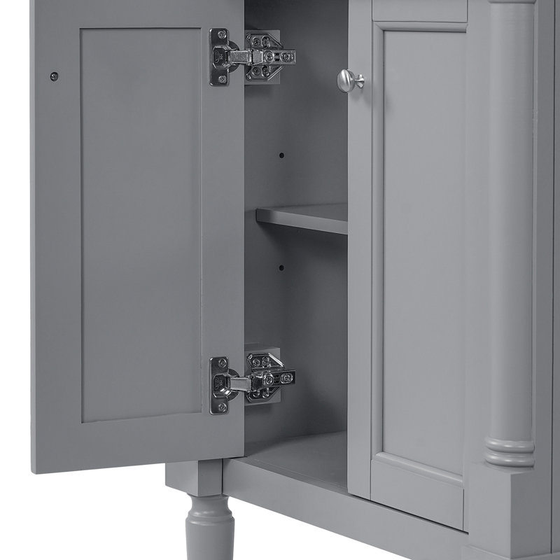 Armoire de meuble-lavabo simple 24 po avec lavabo de comptoir et grandes tablettes de rangement à 2 niveaux, Grey, 24"