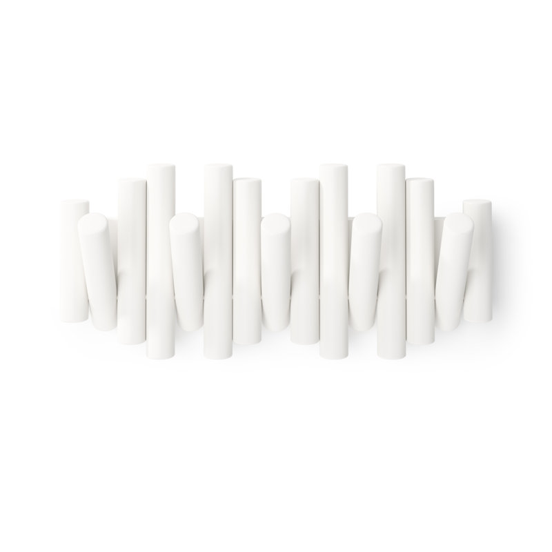 Picket 5-Hook Wall-Mounted Wooden Coat Rack with Adjustable Flip-Down Hooks, White