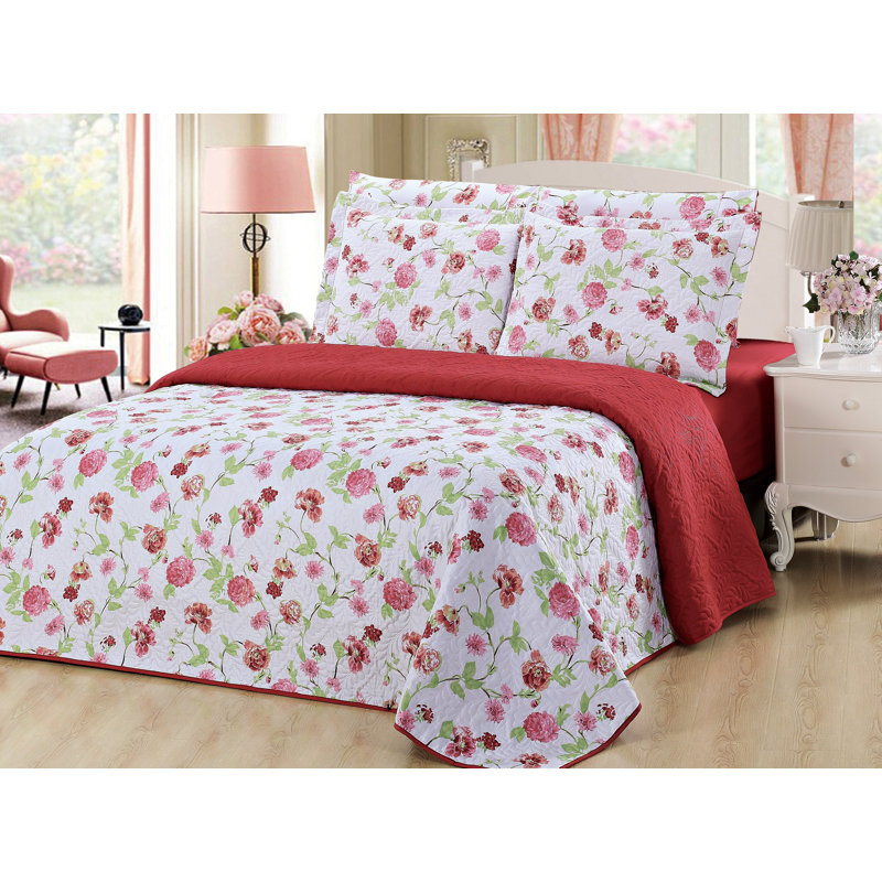 Ensemble de literie 6 pièces Pinsonic - très grand, Rosa Flora, Couvre-lit pour trÃ¨s grand lit + 5 piÃ¨ces supplÃ