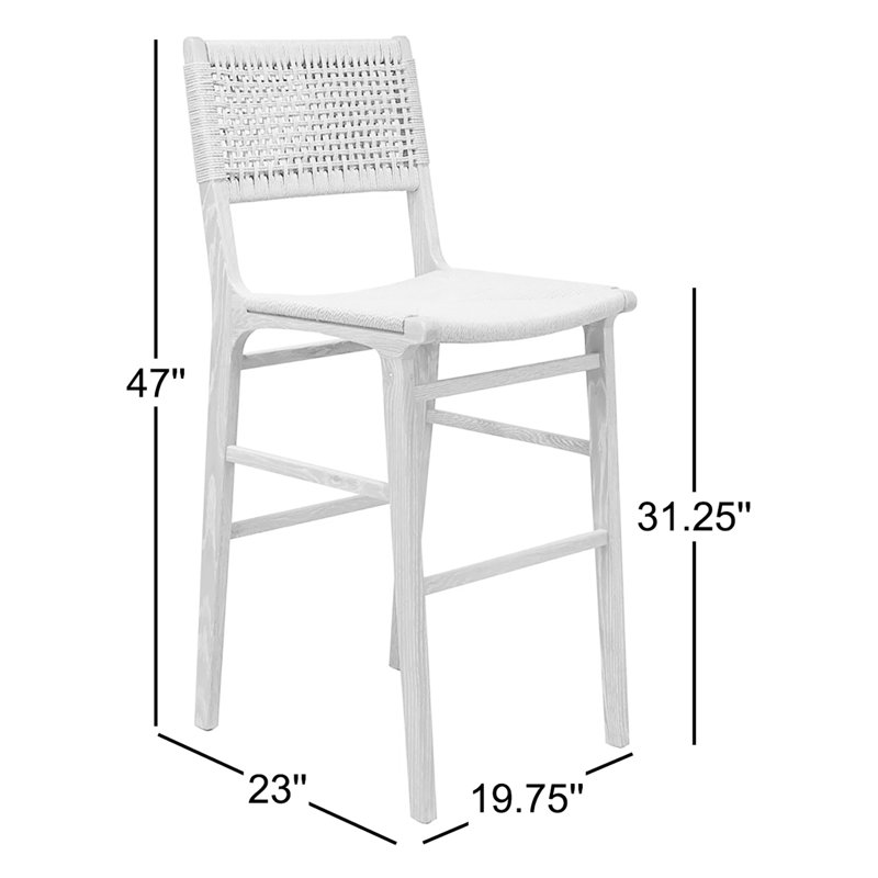 Carson Woven Back Bar Stool with Rush Seat, Cerused Oak