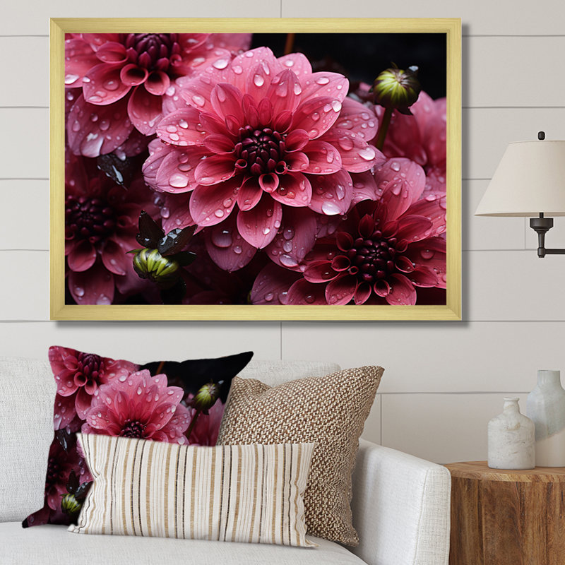Majestic Pink Dahlia III - Floral Canvas Prints, H 16 po x l 32 po x P 1 po, Cadre doré à une seule photo