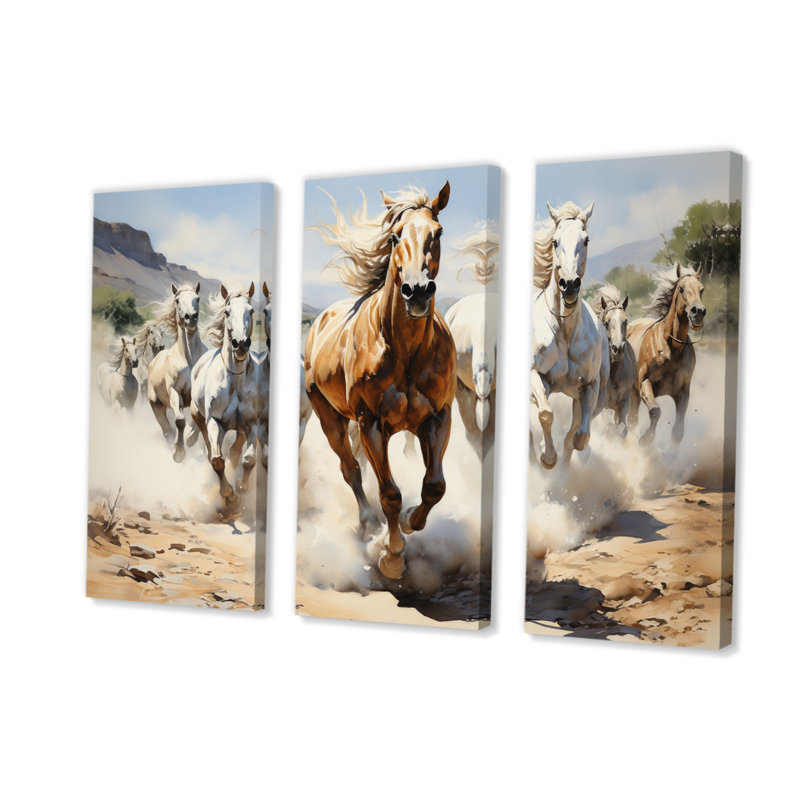 «Cowboy Wild Mustangs Cowboys on Canvas», reproduction de 3 pièces, H 32 po x l 48 po x P 1 po
