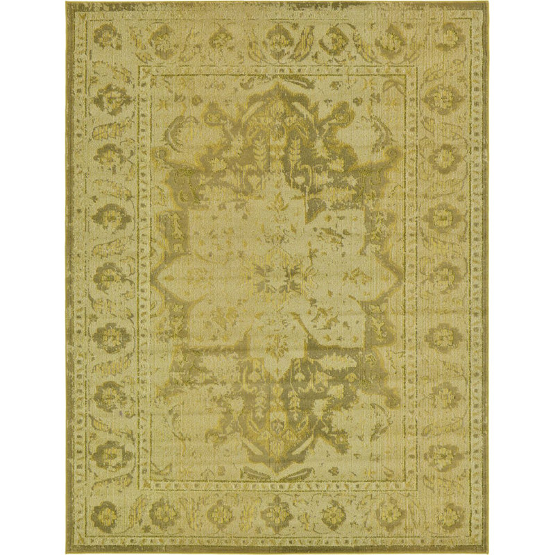 Tapis à motif oriental vert Dauphine, Rectangle 10 pi 6 po x 16 pi 5 po