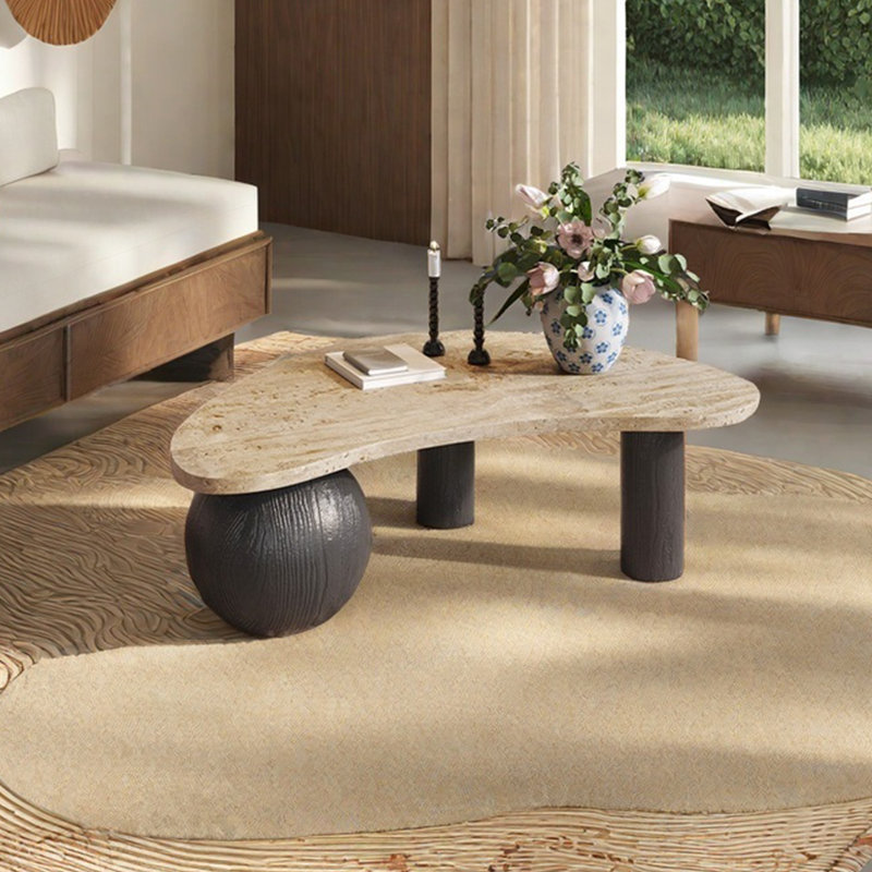 Crescent-shaped natural cave stone tea table, Black