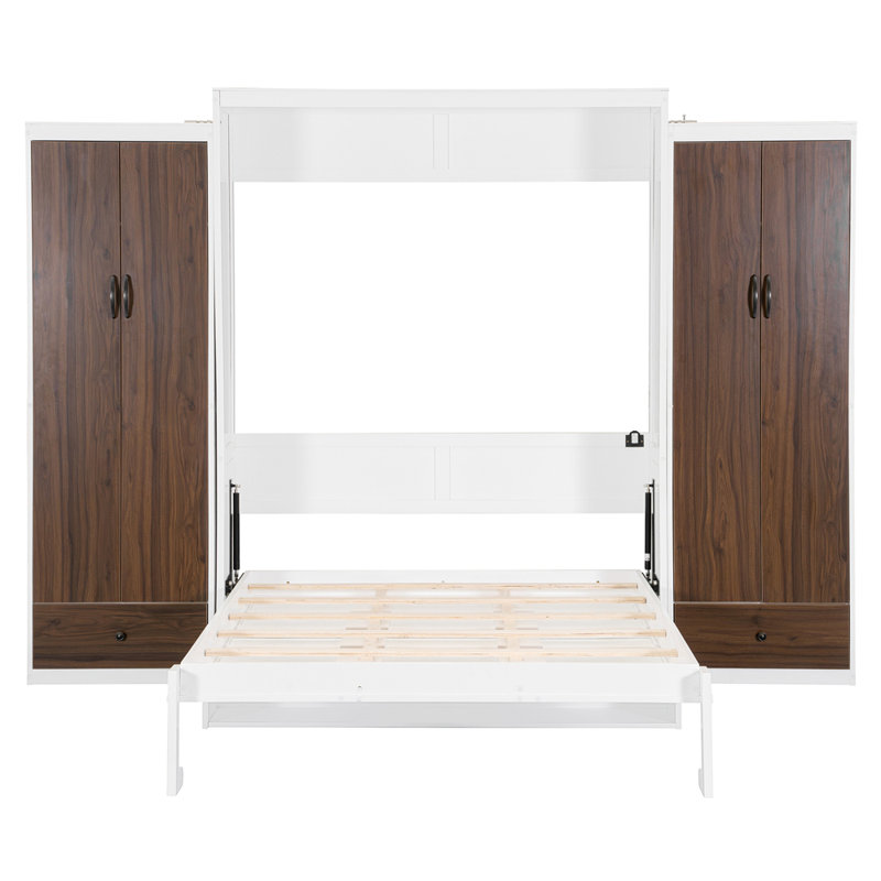 Grand lit escamotable mural avec placard, tiroirs et table, Grand