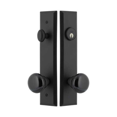 Ageless Iron Keep Tall Plate Entry Set with Black Shadow Porcelain Knob