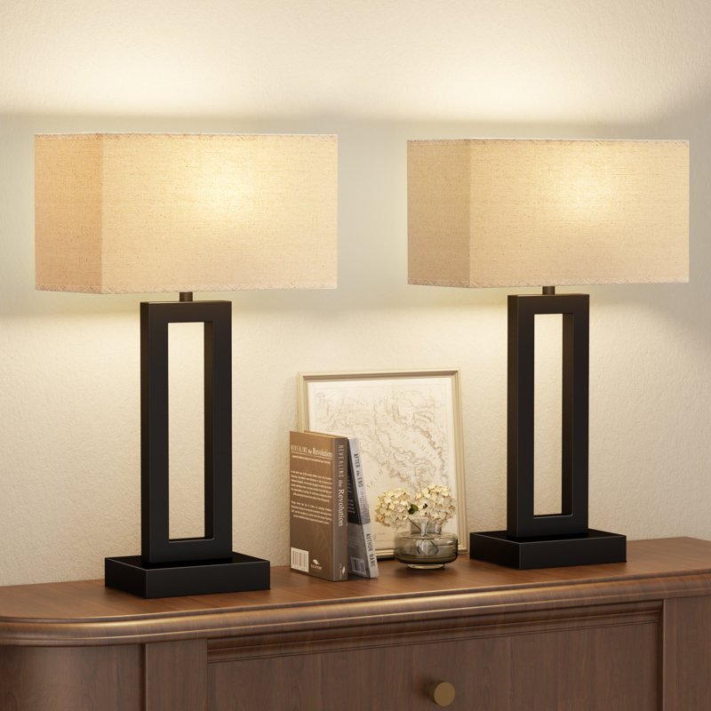 22'' Metal Base Table Lamp Set with 3-Way Touch Control and USB A&C