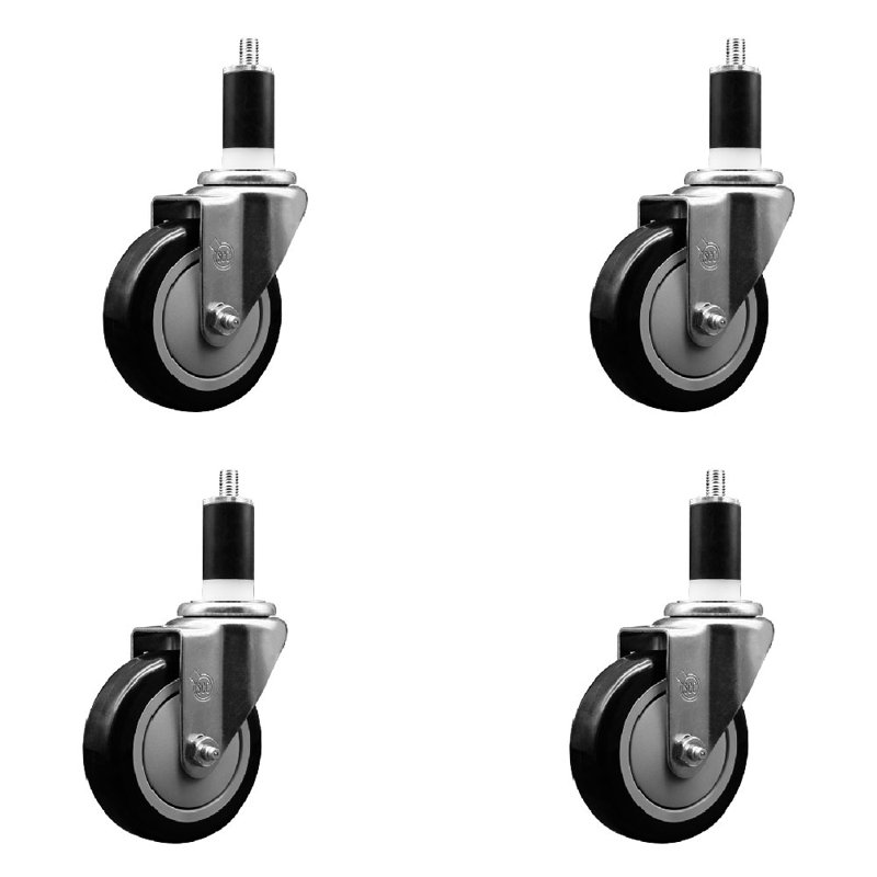 Ensemble de roulettes extensibles en polyuréthane pivotant de 4 po et 4 po SCC, Noir