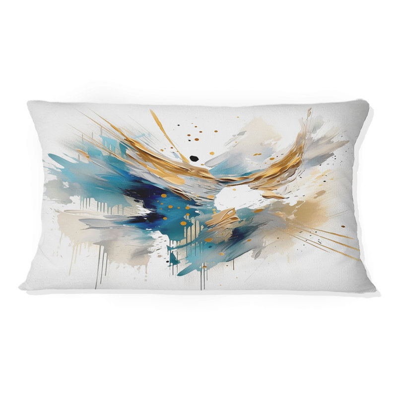 Teal Adn Gold Elegance III - Abstract Minimalism Printed Throw Pillow, Rectangle 12"H x 20"W