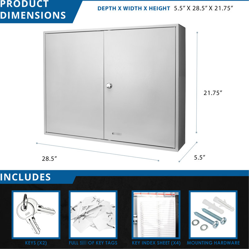 Armoire 320 avec serrure à clé - fixation murale, gris acier, 22,32 po X H 28,04 x P 3,31 po, clés de rangement verrouillables à accès facile, clés en acier gris, sécurité fiable