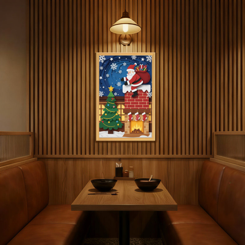 Noël, père Noël sur une cheminée, scène de Noël, H 18 po x l 12 po