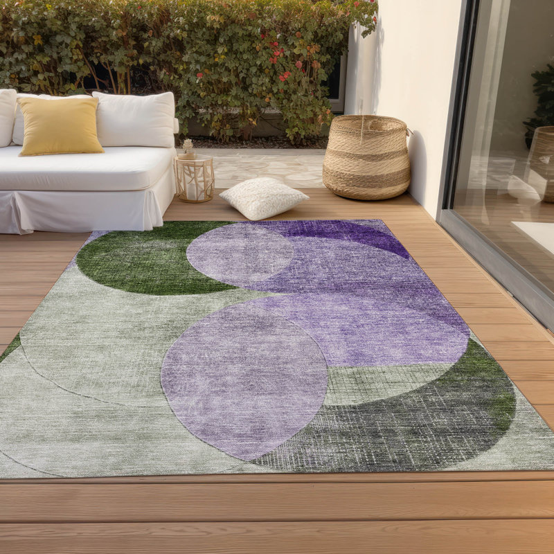 Lavender Rectangular Washable Synthetic 5' x 7' Area Rug