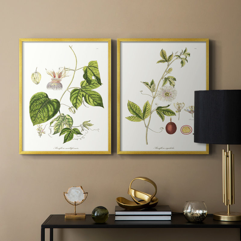 «Passion Flower Trio I», reproduction encadrée de qualité supérieure - prête à être accrochée - aucun clou requis - aucun clou requis