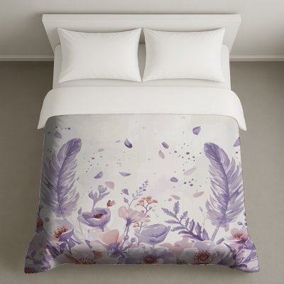Purple Floral Feathers Duvet Covers