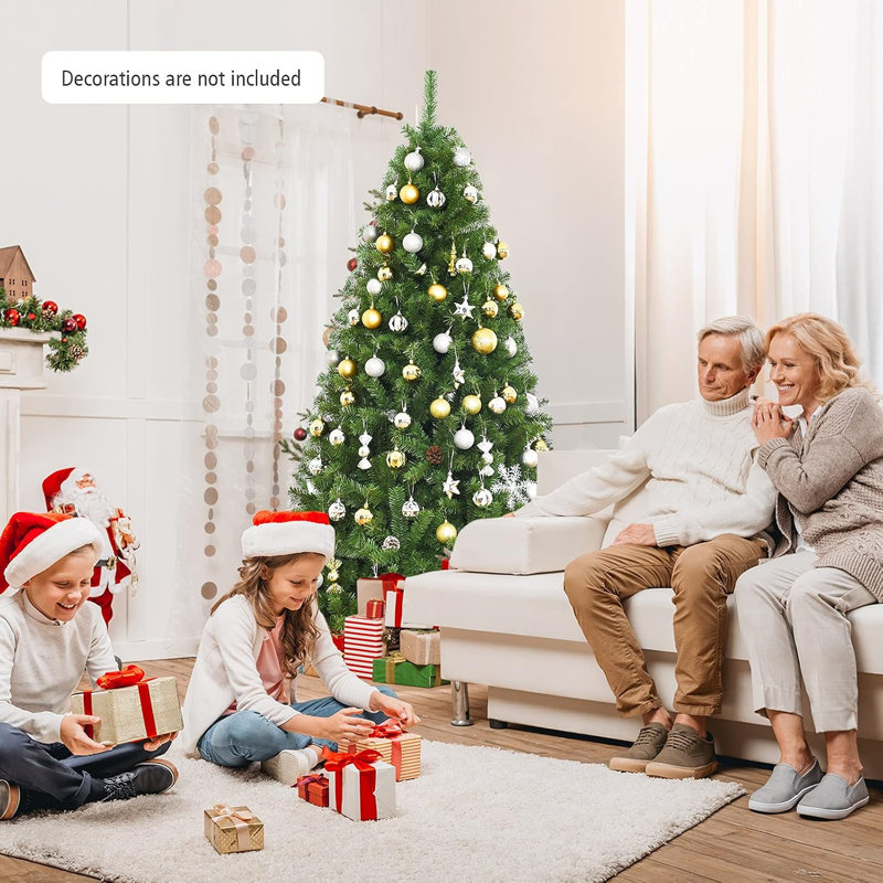 Sapin de Noël artificiel non illuminé de 1,80 m avec 1 000 extrémités de branches en PVC et support métallique pliable