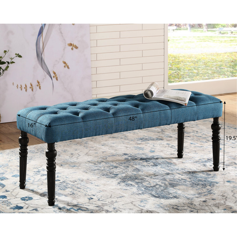 Blue Turned Leg Dining Table Bench - , Solid Wood, 48W X 16D 19.5H In Fabric Royal Wood Frame & Legs, 48"W 16"D 19.5"H, Blue