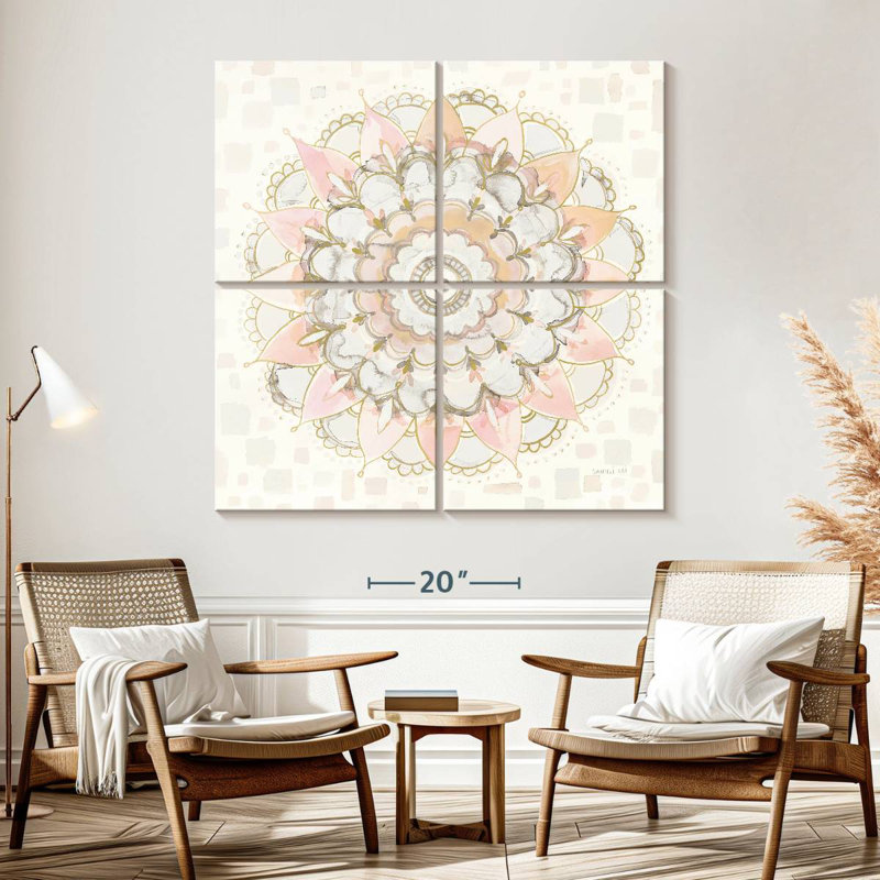 Mandala Kerner moderne champagne carré, H 57 po x l 57 po