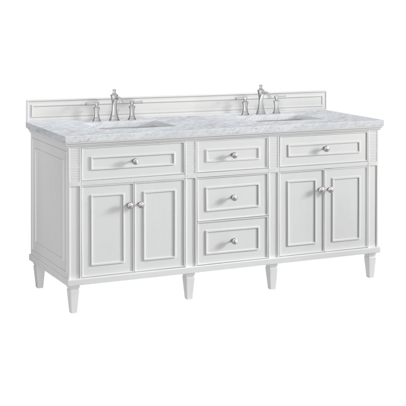Lorelai 72'' W Double Vanity, Bright White, Carrara White, 8" Widespread