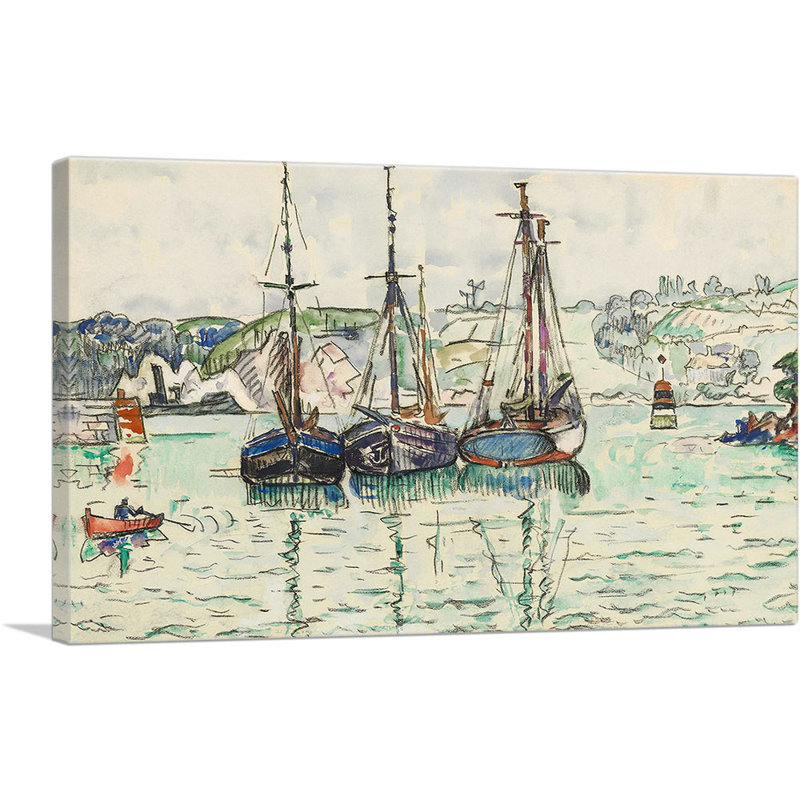 Trois voiliers par Paul Signac - reproduction d'art sur toile tendue, H 18 po x l 26 po x P 1,5 po
