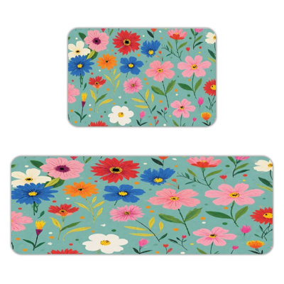Vibrant Mixed Flowers, Kitchen Mats Set Of 2