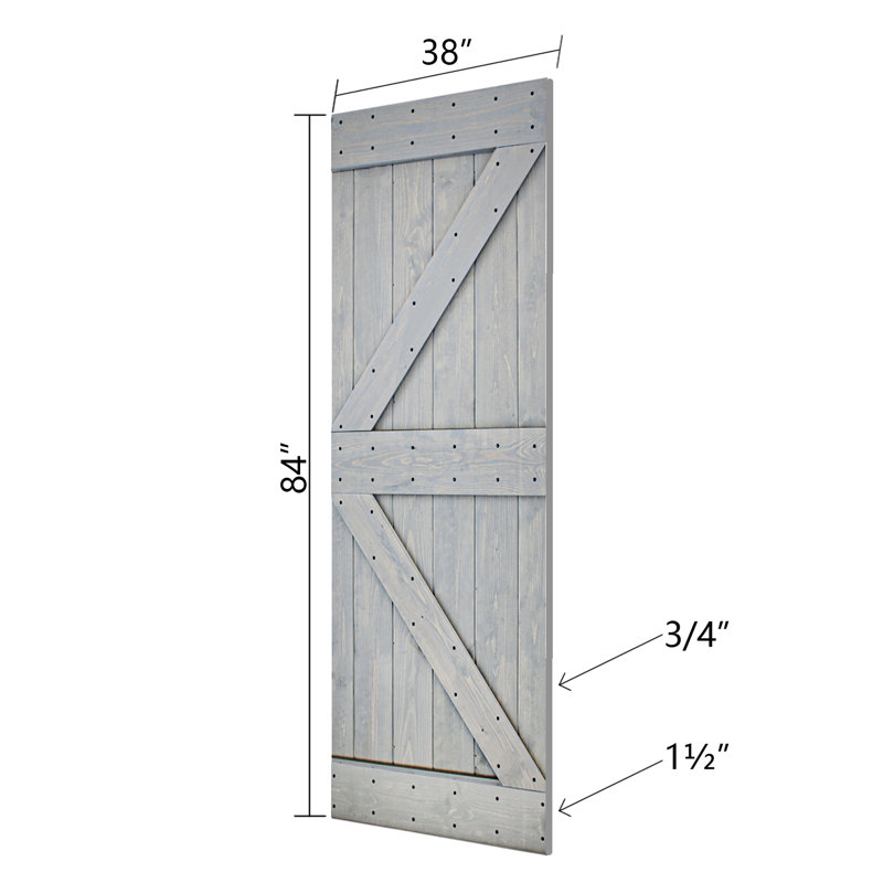 K Style Solid Core Wood Double Sliding Barn Door with Hardware Kit -Assembly Needed, French Gray, 76" x 84"