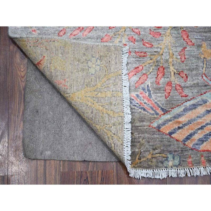 Tolle One-of-a-Kind 4' X 16' New Age Runner Wool Area Rug Grey