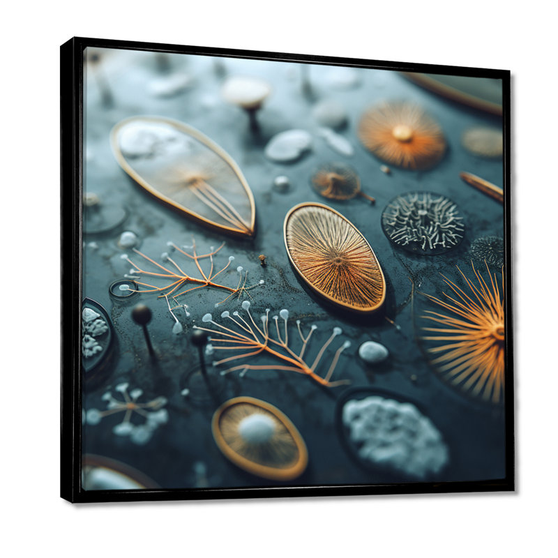 «Microscopic Life Botanical - Abstract», impression murale, Toile avec cadre flottant noir, H 16 po x l 16 po x P 1 po