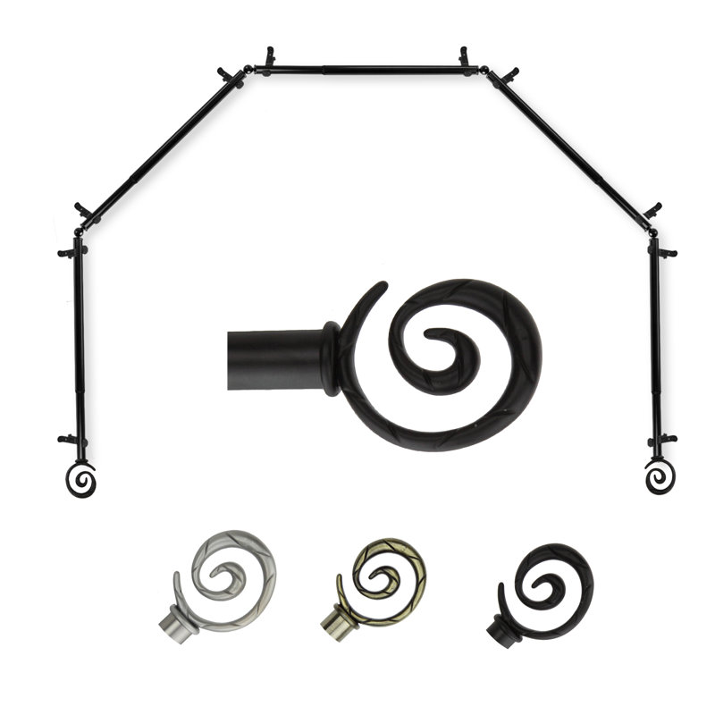 Tringle à rideaux simple à baie vitrée réglable de 28 po à 48 po Hebbville, Noir, 18 po - 28 po (chaque côté)